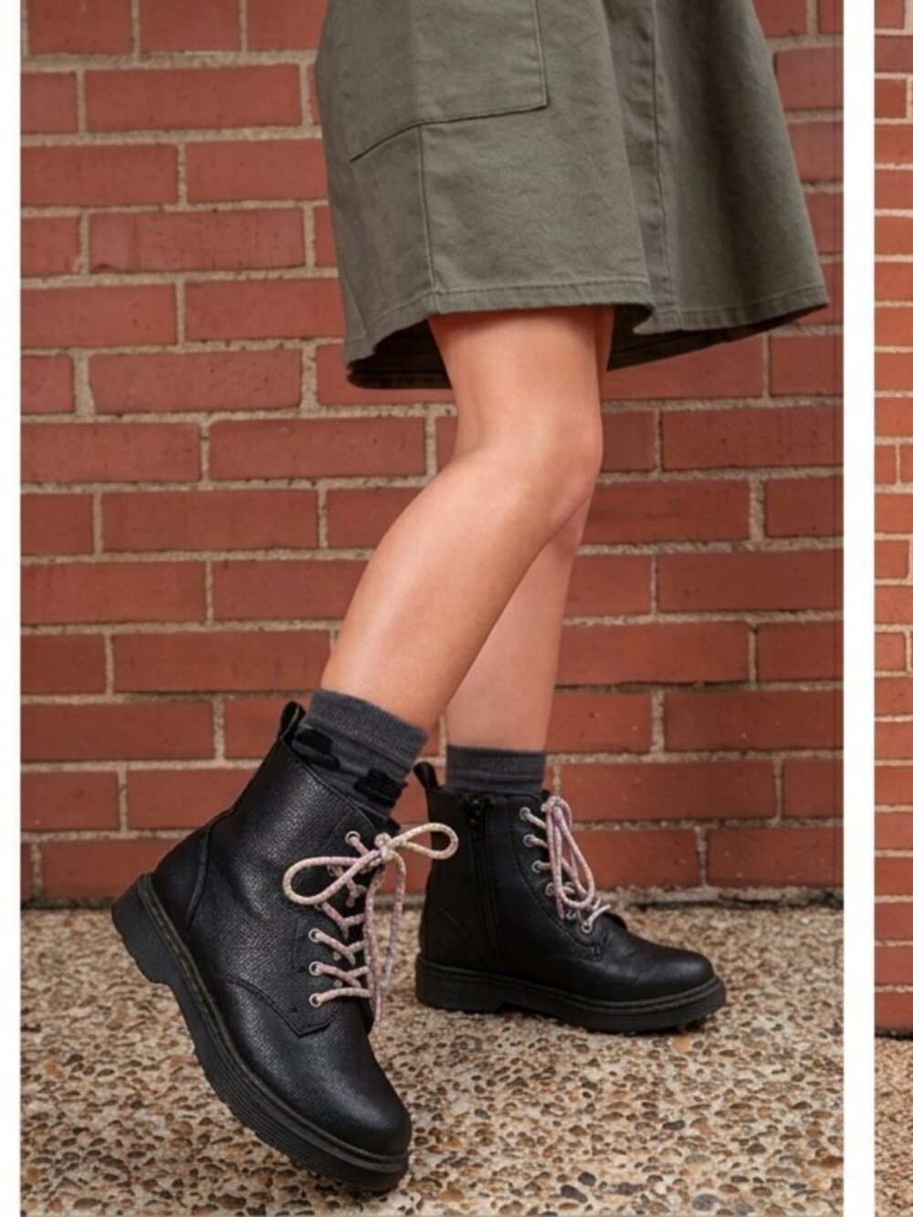 Zoe Combat Boots Girls Size 3 Black Lace-Up Art Class